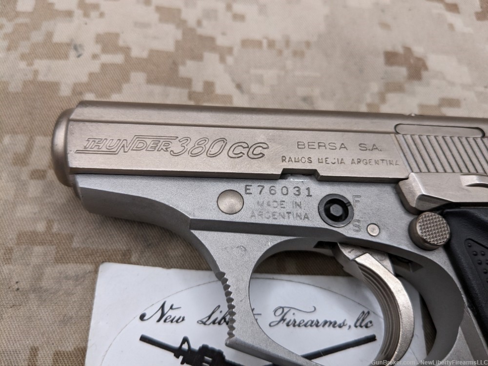 Bersa Thunder 380CC .380 ACP DA/SA Pistol 1-8rd Mag Nickel 3.2" BBL VG-img-3