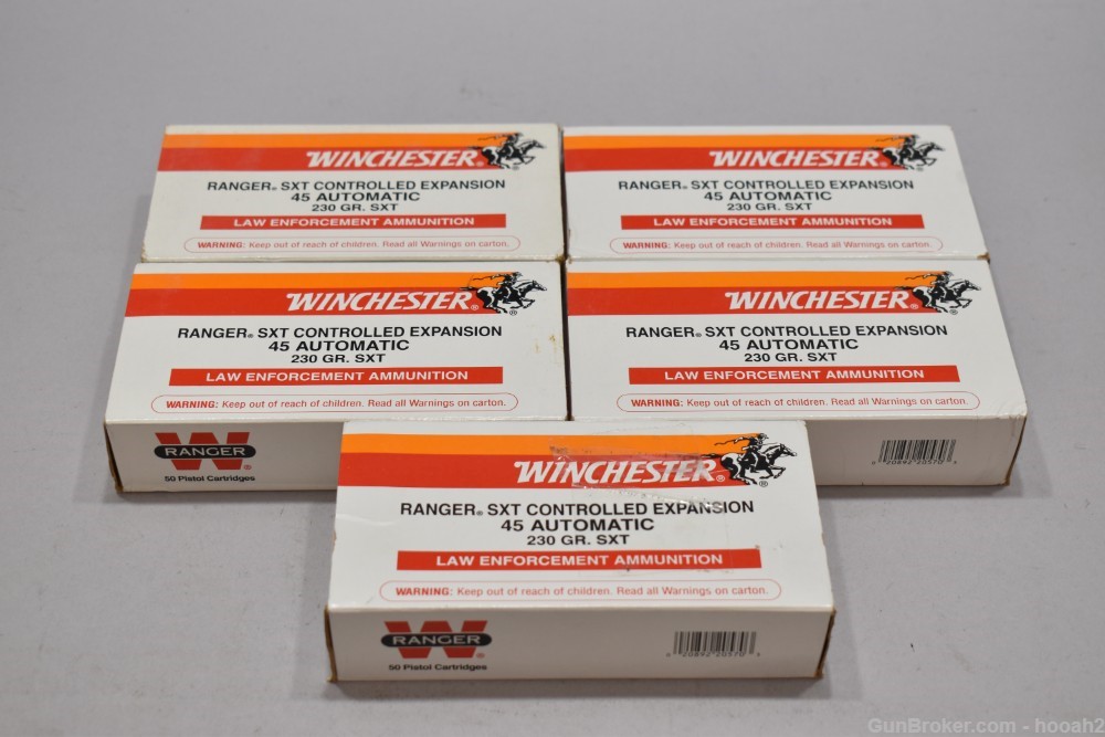 5 Boxes 220 Rds Winchester Ranger SXT Controlled Expansion 45 ACP 230 G SXT-img-0