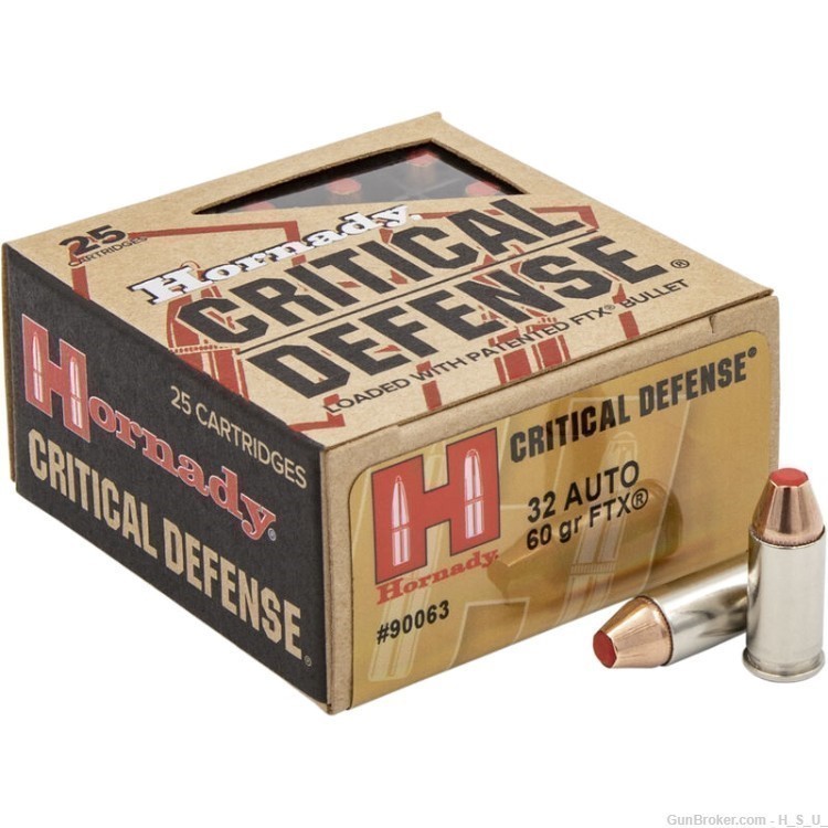 100 Rounds HORNADY .32 auto FTX HOLLOW TIP CRITICAL DEFENSE AMMO 32 60GN-img-0