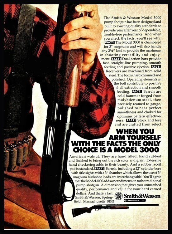 1981 SMITH & WESSON Model 3000 Pump Action Shotgun Vintage PRint AD-img-0