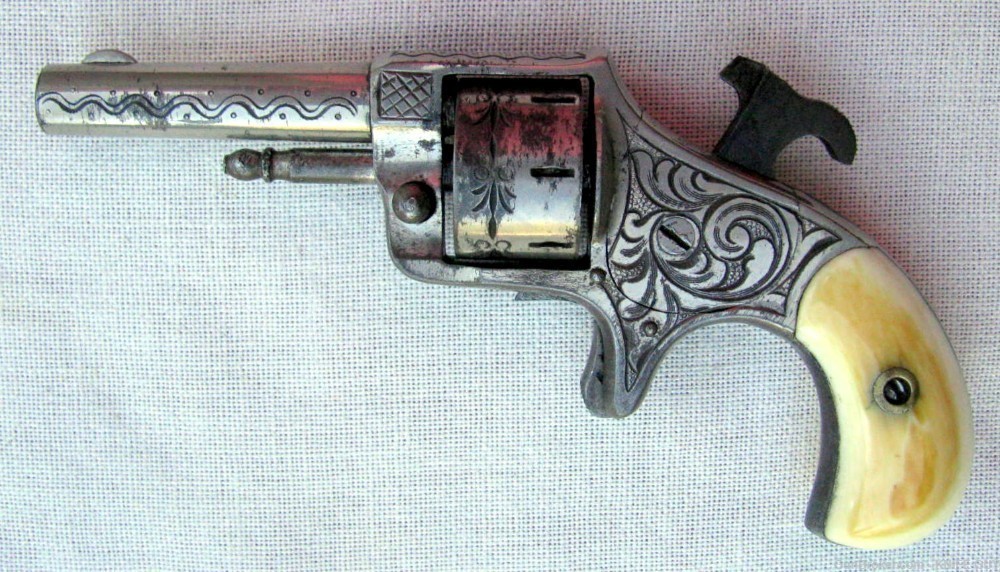 SALE! ANTIQUE 7 SHOT .22 R.F. NICKLE PLATED ANTIQUE ENGRAVED REVOLVER 1870s-img-8