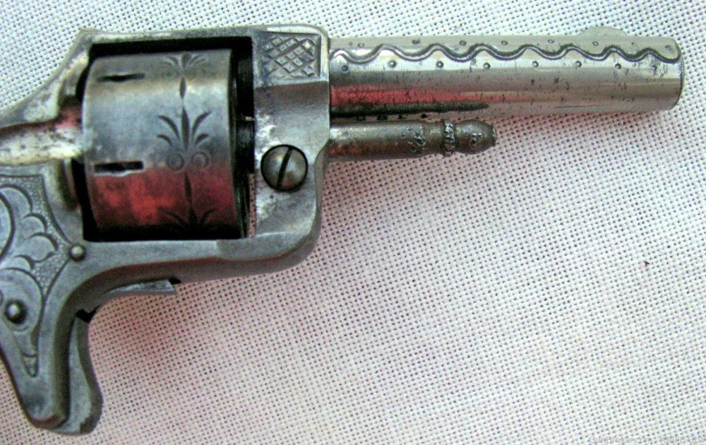 SALE! ANTIQUE 7 SHOT .22 R.F. NICKLE PLATED ANTIQUE ENGRAVED REVOLVER 1870s-img-6