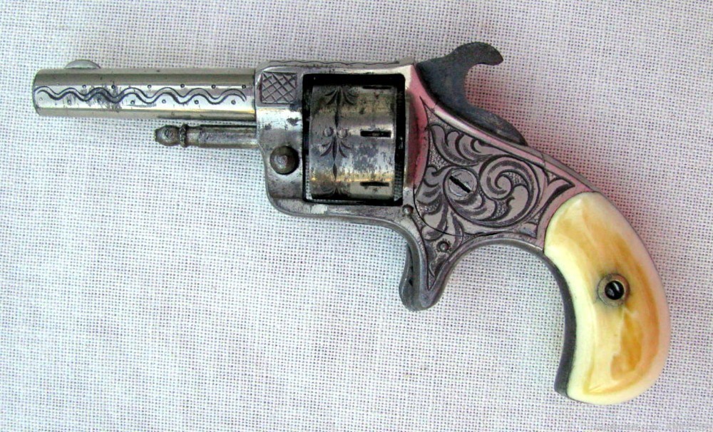 SALE! ANTIQUE 7 SHOT .22 R.F. NICKLE PLATED ANTIQUE ENGRAVED REVOLVER 1870s-img-13