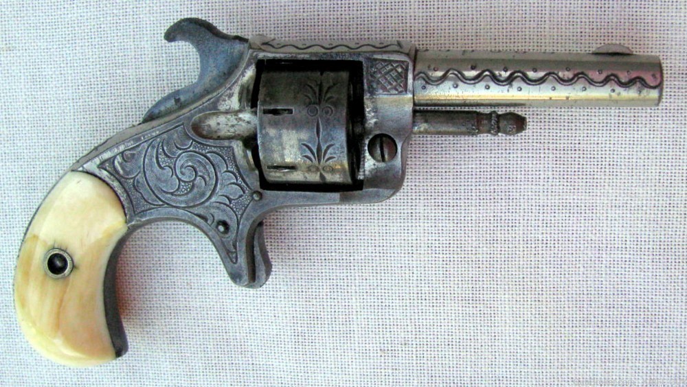 SALE! ANTIQUE 7 SHOT .22 R.F. NICKLE PLATED ANTIQUE ENGRAVED REVOLVER 1870s-img-11