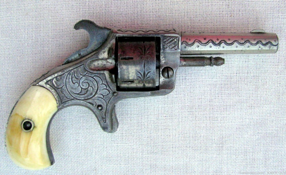 SALE! ANTIQUE 7 SHOT .22 R.F. NICKLE PLATED ANTIQUE ENGRAVED REVOLVER 1870s-img-15