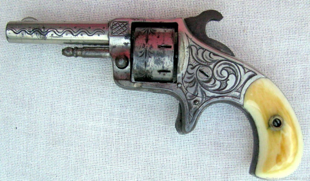 SALE! ANTIQUE 7 SHOT .22 R.F. NICKLE PLATED ANTIQUE ENGRAVED REVOLVER 1870s-img-12