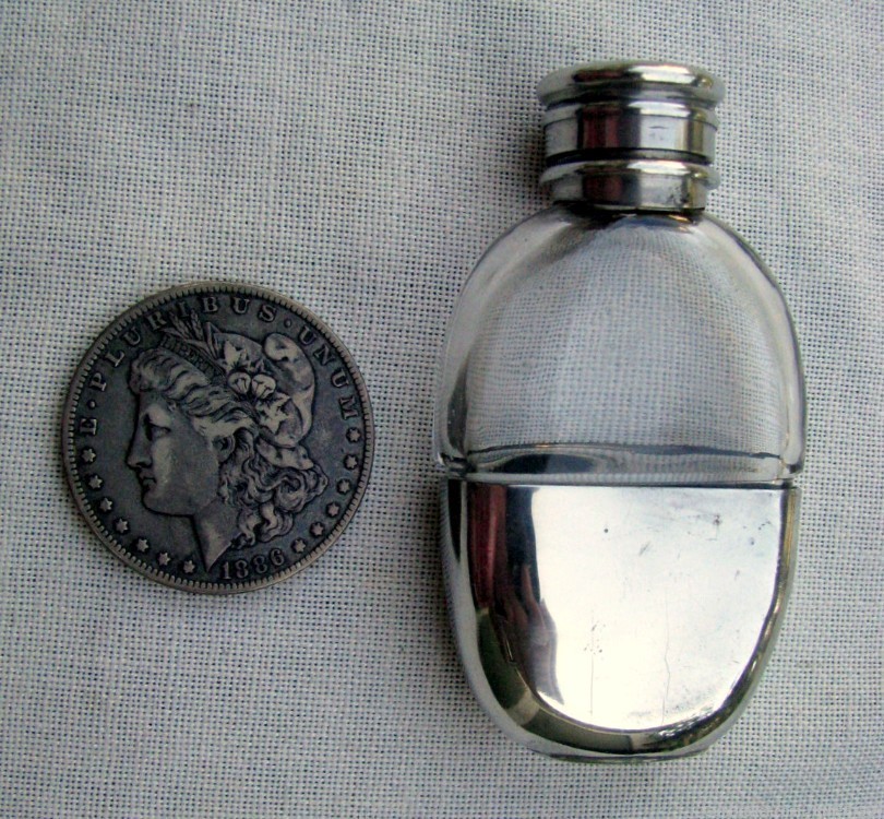 FINE SCARCE ANTIQUE SMALL GLASS POCKET NIPPER FLASK WITH CUP1890s -1900s-img-11