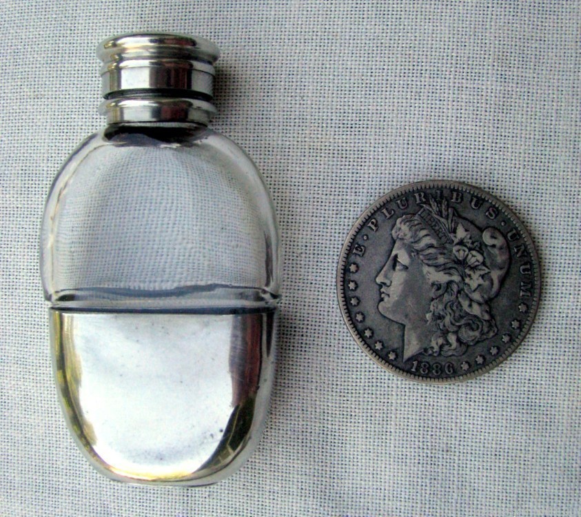 FINE SCARCE ANTIQUE SMALL GLASS POCKET NIPPER FLASK WITH CUP1890s -1900s-img-9