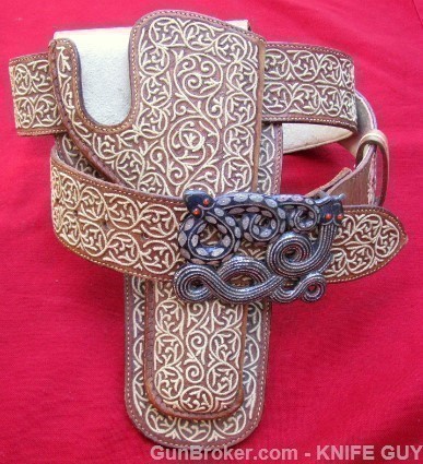 BEST ANTIQUE SILVER SNAKE EMBROIDERED GUN RIG MINT-img-11