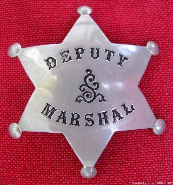 ANTIQUE MINTY EARLY 6 STAR PATTERN DEPUTY MARSHAL BADGE CIRCA 1910-1920s-img-0