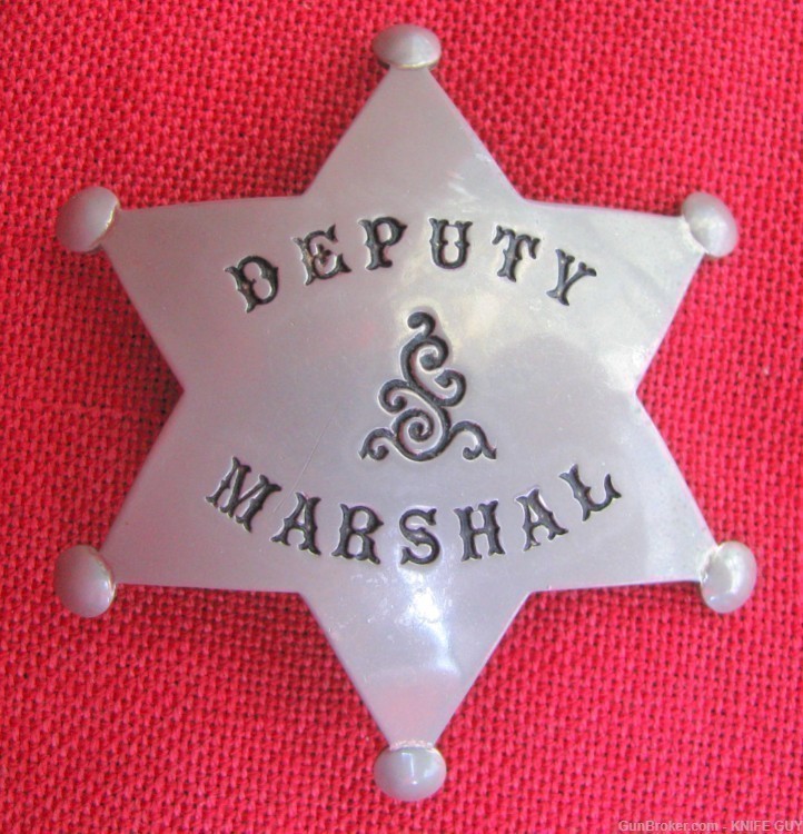 ANTIQUE MINTY EARLY 6 STAR PATTERN DEPUTY MARSHAL BADGE CIRCA 1910-1920s-img-3