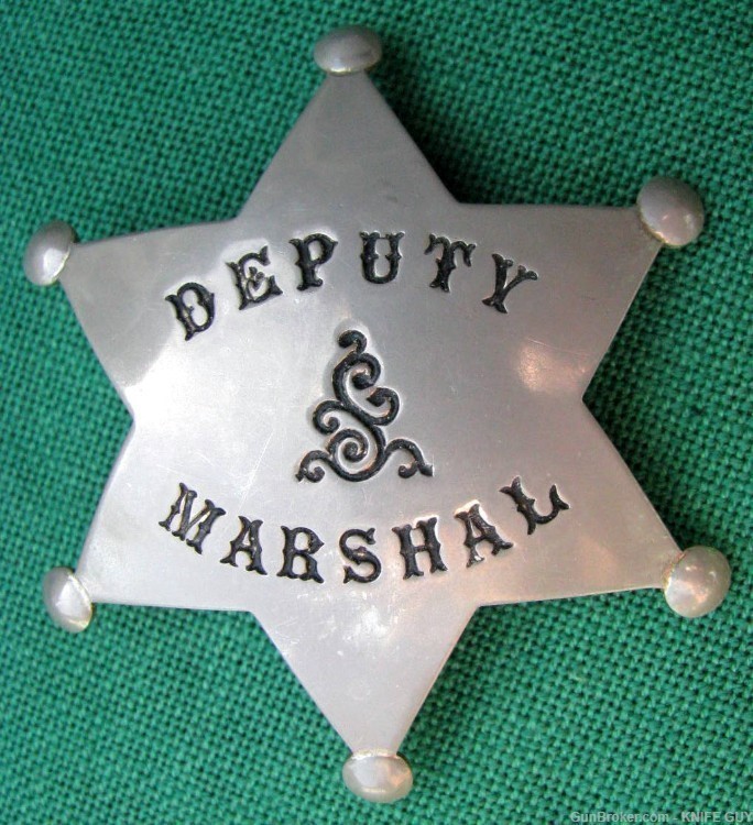 ANTIQUE MINTY EARLY 6 STAR PATTERN DEPUTY MARSHAL BADGE CIRCA 1910-1920s-img-2