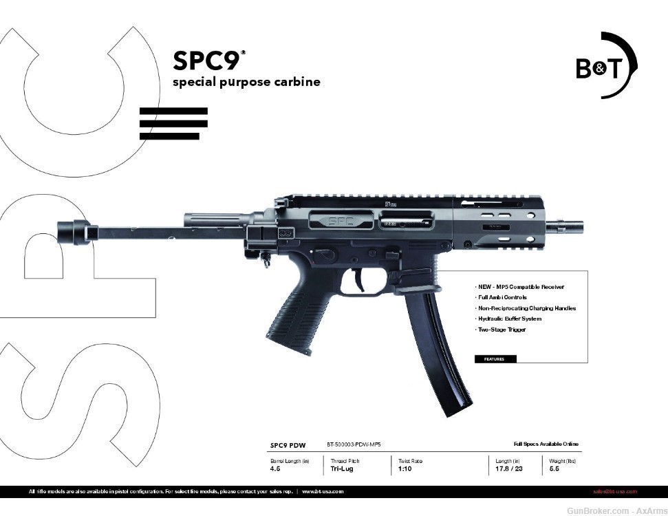 B&T SPC9 MP5 Mag Model with Billet Lower & Telescopic Brace Adapter-img-2