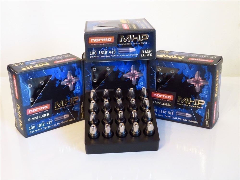 9MM 80 Rounds Norma Luger 108gr MHP Hollow Point Norma ammo MHP ammo-img-0