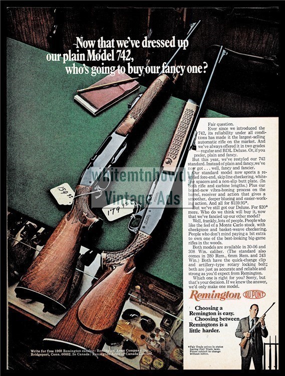 1968 REMINGTON Model 742 Regular & BDL Deluxe Rifle PRINT AD-img-0
