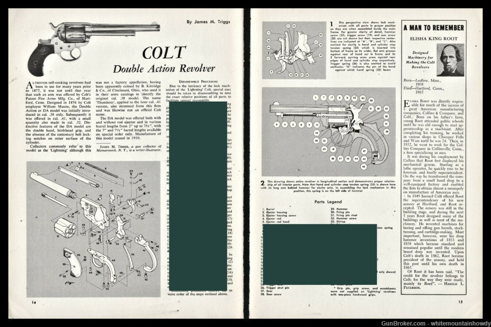 COLT Double Action Revolver Schematic Parts List Assembly Article-img-0