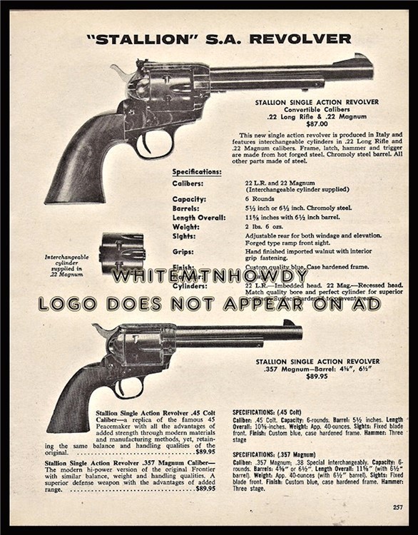 1974 STALLION Single-Action SA Convertible 357 mag Revolver PRINT AD-img-0