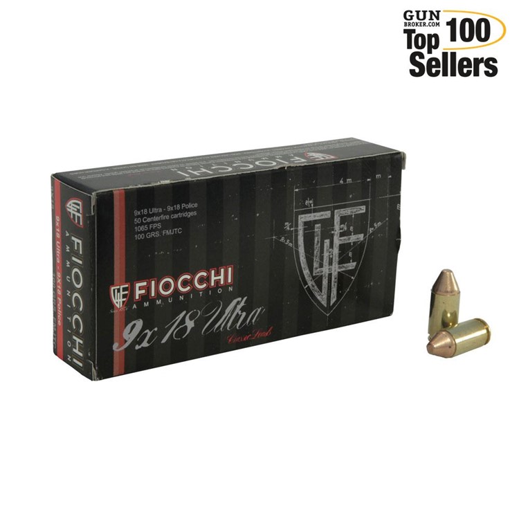 FIOCCHI 9X18 Ultra Pol 100 Grain FMJ Ammo, 50 Round Box (9X18)-img-0