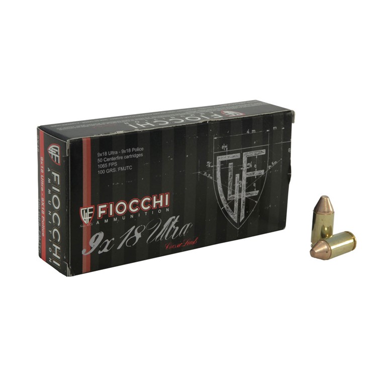 FIOCCHI 9X18 Ultra Pol 100 Grain FMJ Ammo, 50 Round Box (9X18)-img-1