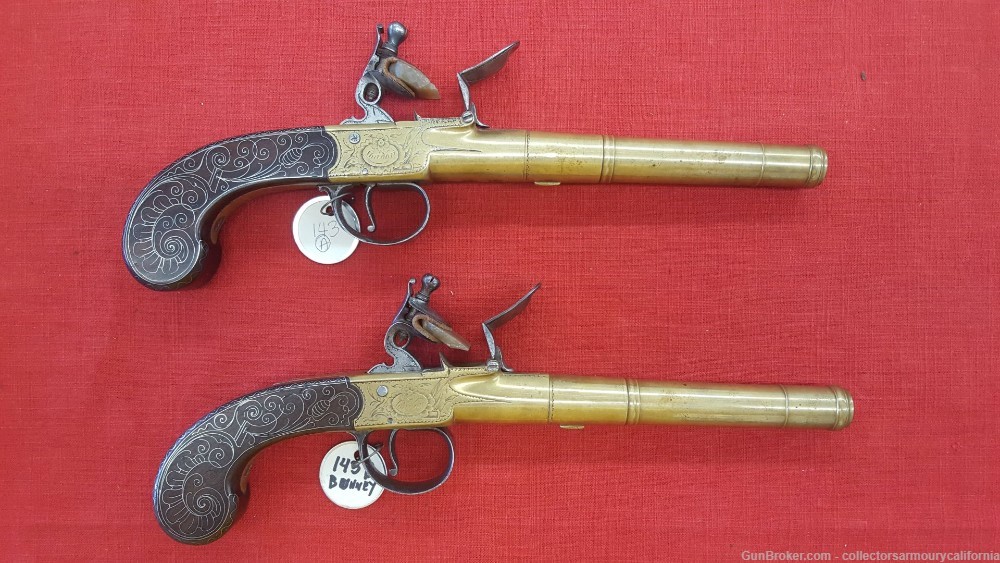 Cased Pair Of British Brass Barrel Turnoff Flintlock Boxlock Pistols-img-36