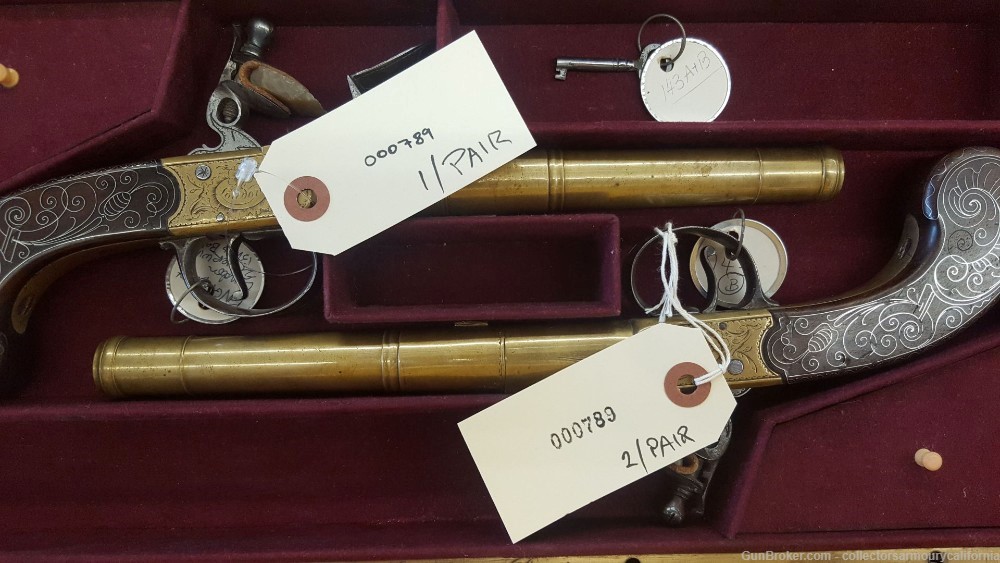 Cased Pair Of British Brass Barrel Turnoff Flintlock Boxlock Pistols-img-29