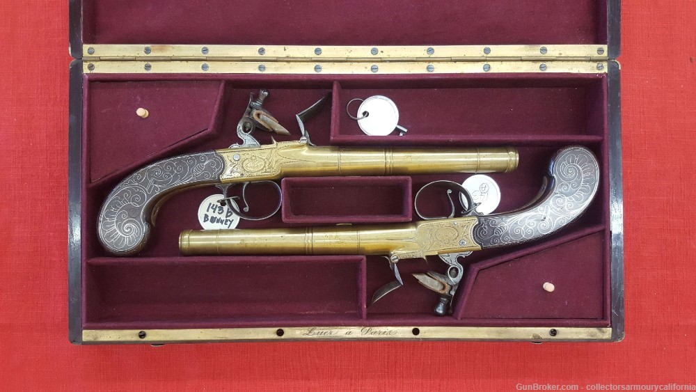 Cased Pair Of British Brass Barrel Turnoff Flintlock Boxlock Pistols-img-14