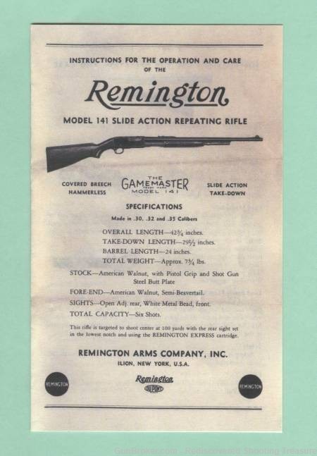 Remington Model 141 Manual Repro-img-0
