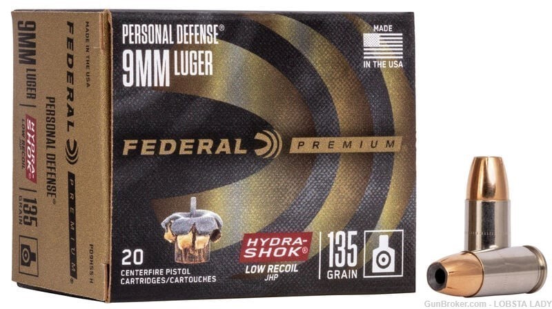 Federal Personal Defense Hydra Shok Low Recoil 9mm Luger 135 Grain PD9HS5 H-img-0