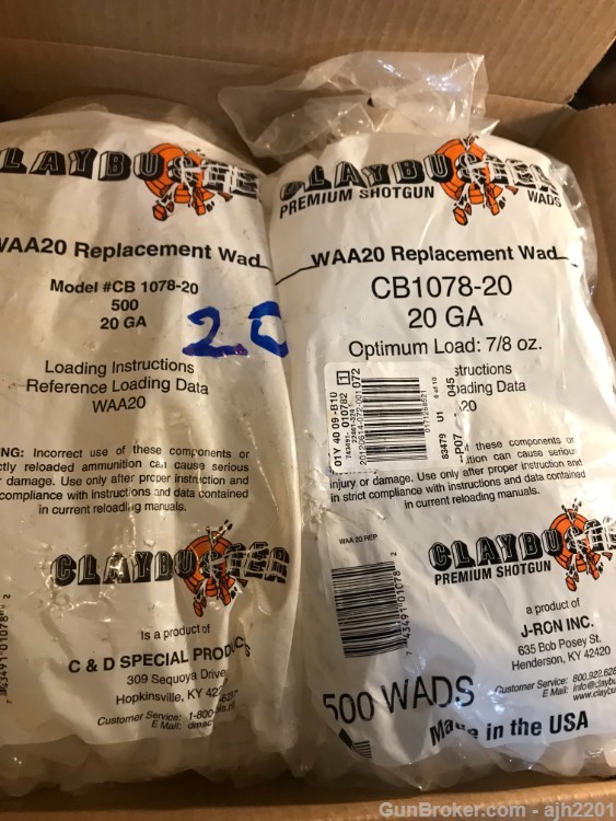 20 gauge WADS  by Claybuster, 1000 wads or 2 bags-img-0
