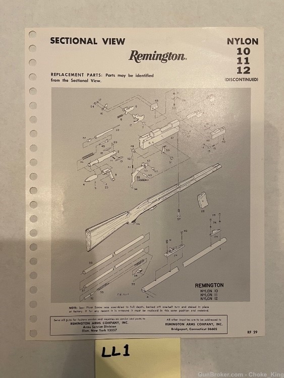 Orig Remington Parts Schematic Diagram Nylon 10 11 12-img-0