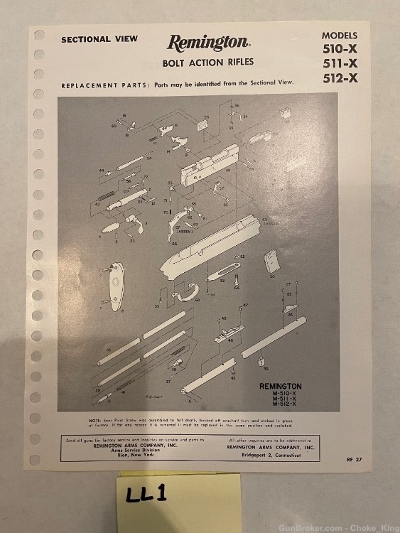 Orig Remington Parts Schematic Diagram 510 x 511x  512 x-img-0