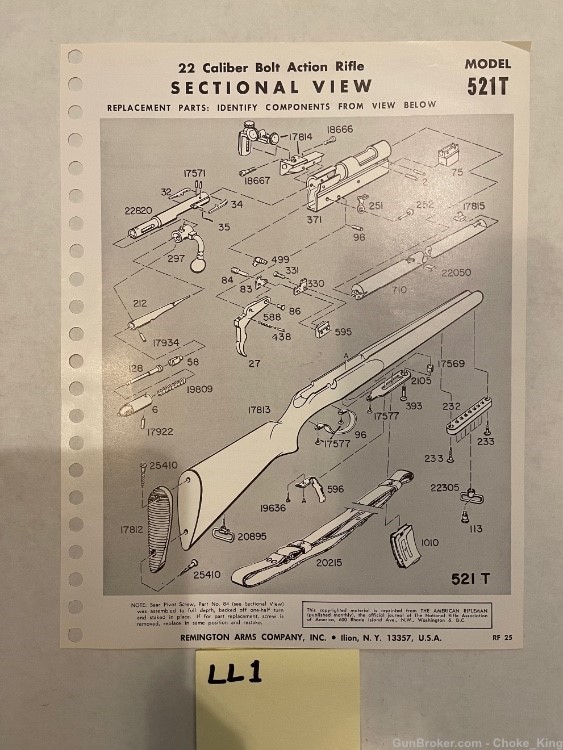 Orig Remington Parts Schematic Diagram 521T-img-0