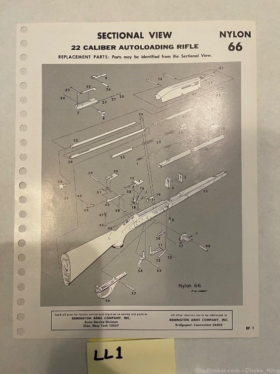 Orig Remington Parts Schematic Diagram Nylon 66-img-0