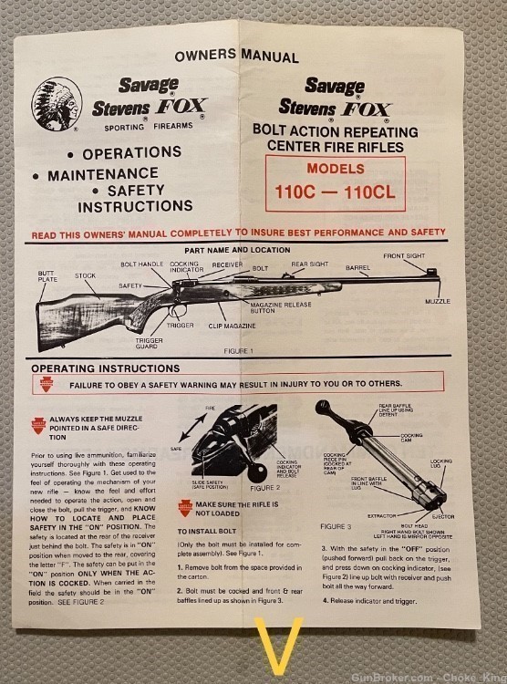 Fox Savage Steven 110 C CL Bolt Sction Rifle Owners Instruction Manual -img-0