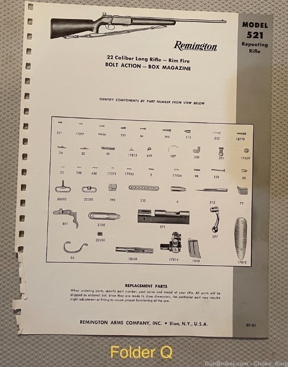 Remington Model 521 Parts List Schematic -img-0