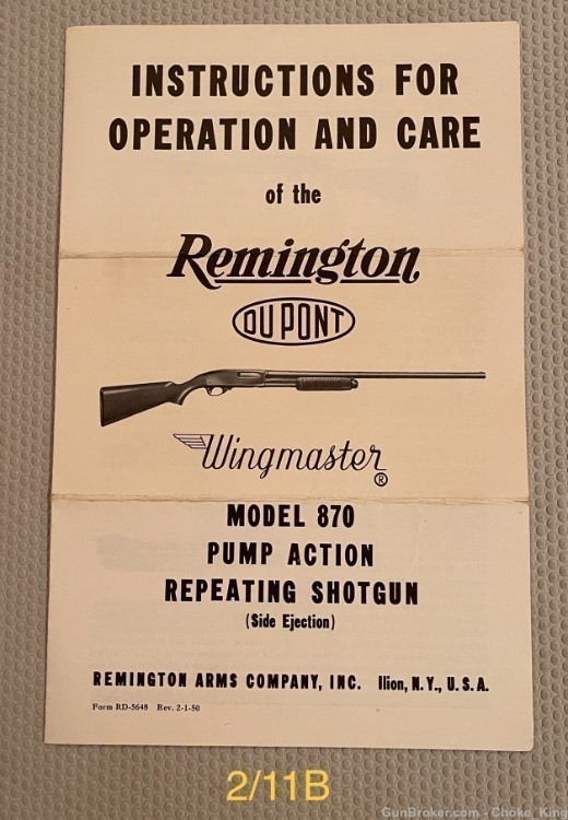 Remington 870 Vintage Owners Instruction Manual-img-0