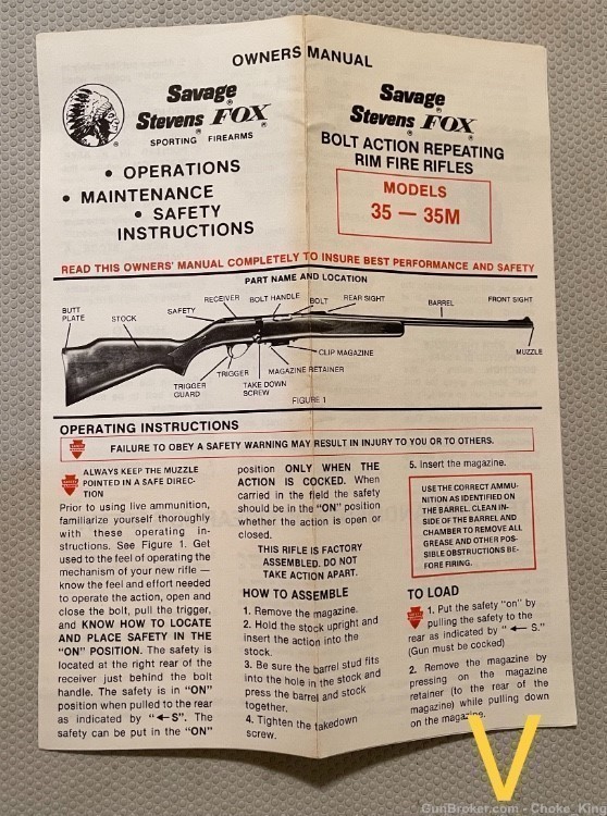 Fox Savage Steven 35 M Bolt Sction Rifle Owners Instruction Manual -img-0