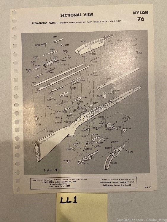 Orig Remington Parts Schematic Diagram Nylon 76-img-0