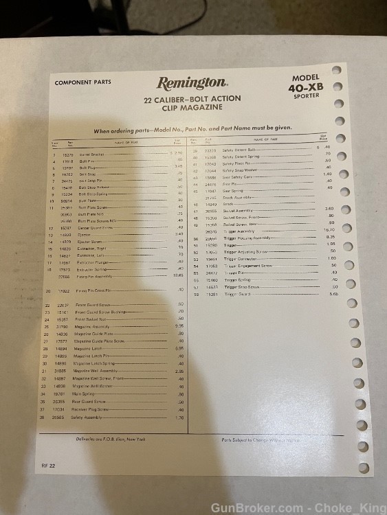 Remington Model 40 XB Sporter Parts List Schematic -img-1