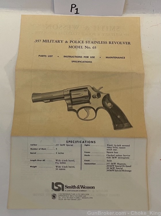 S&W Model 65 .357 Owners Instruction Manual-img-0