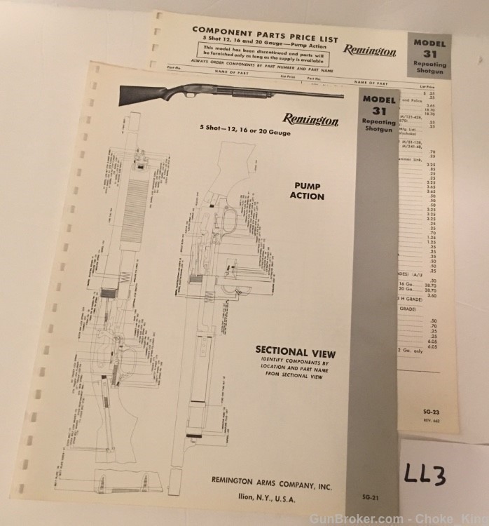 Orig Remington Model 31 Parts List Schematic Diagram-img-0