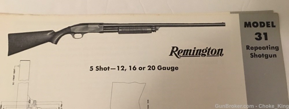 Orig Remington Model 31 Parts List Schematic Diagram-img-1