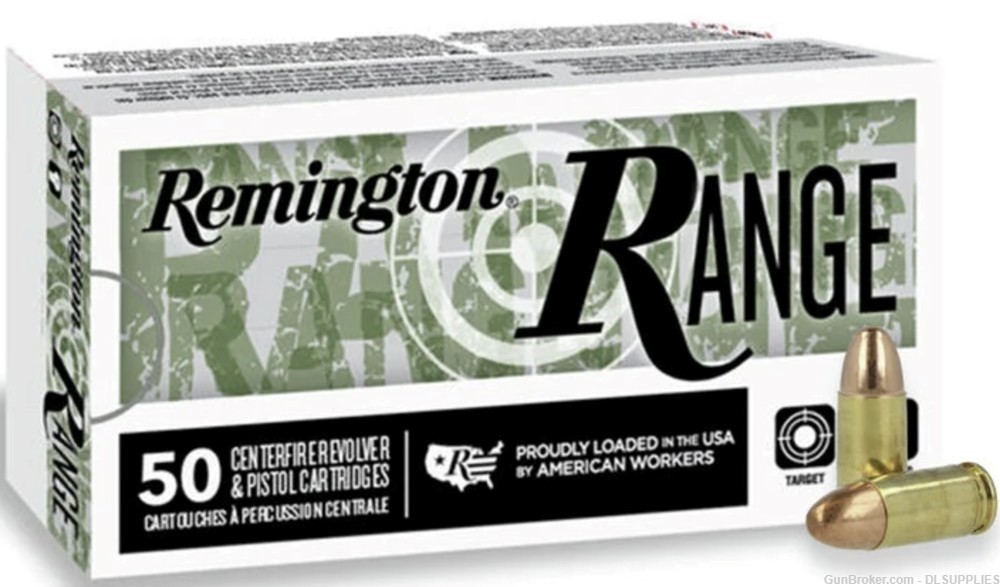 REMINGTON RANGE 9MM 115 GRAIN FMJ FULL METAL JACKET BRASS 50 ROUND BOX-img-0