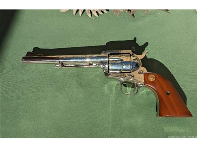 Colt Nickel Single Six 7 1/2 inch barrel with Skeleton shoulder holster