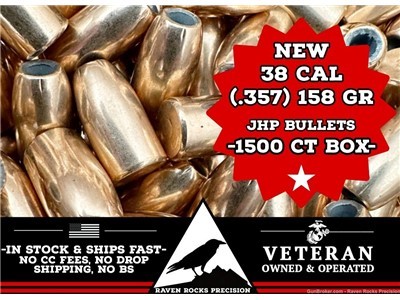 38 Cal (.357) 158gr JHP Bullets - 1500 ct Box - Brand New 