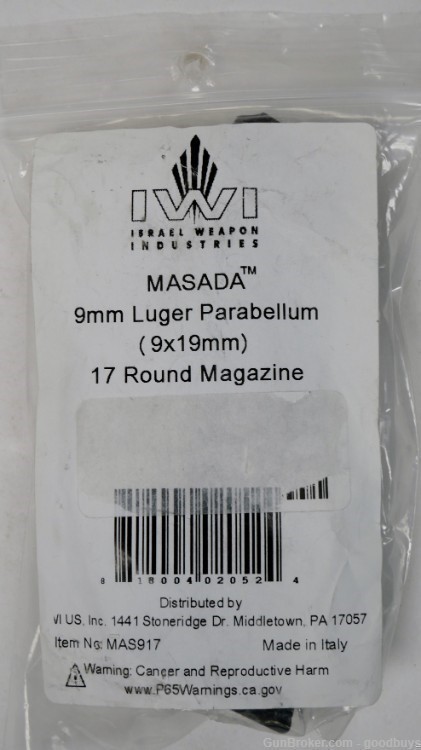 IWI MASADA 9MM 9X19 MAS917 FACTORY NEW MAGAZINE 17RNDS-img-0