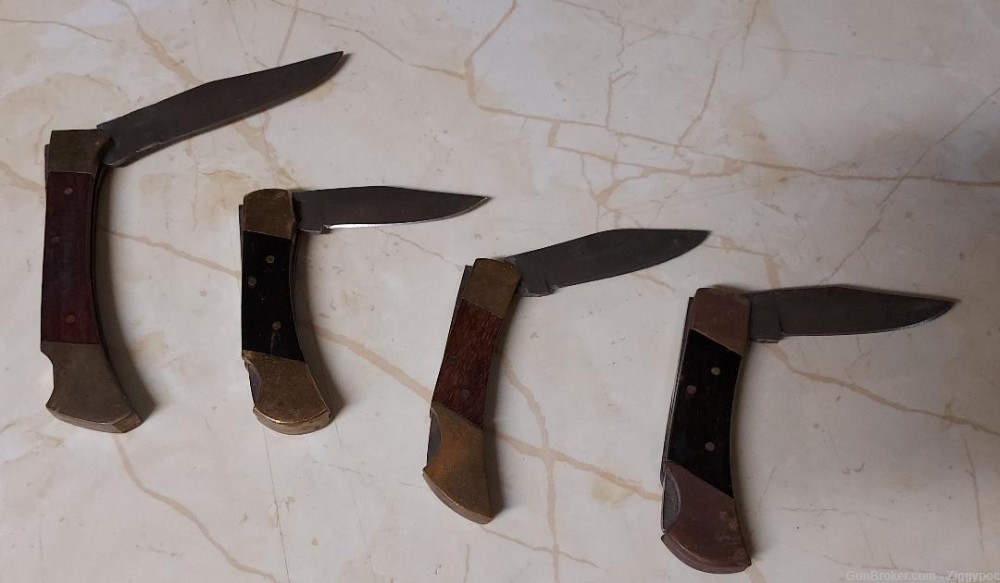 4 Folding Knives - Wooden Handle(s)-Made in Pakistan-Used-img-3
