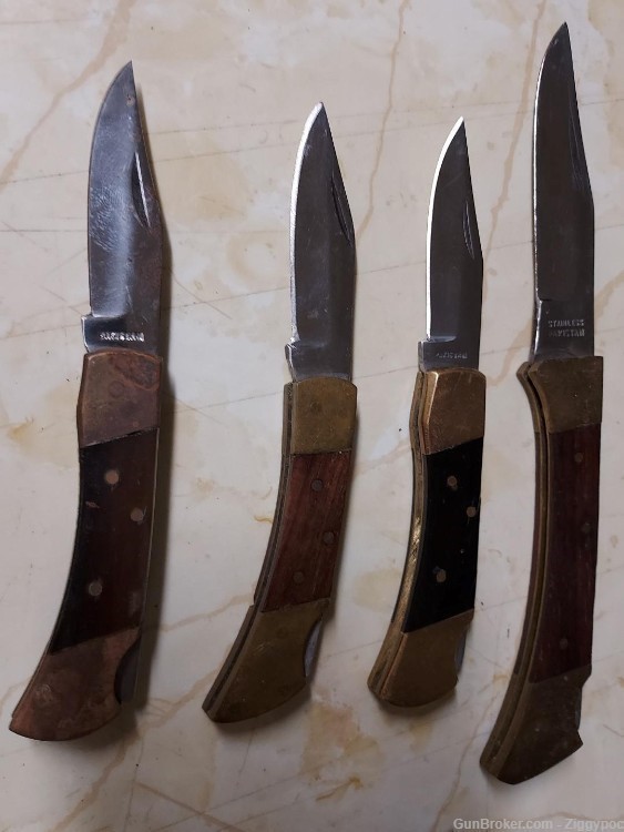 4 Folding Knives - Wooden Handle(s)-Made in Pakistan-Used-img-0