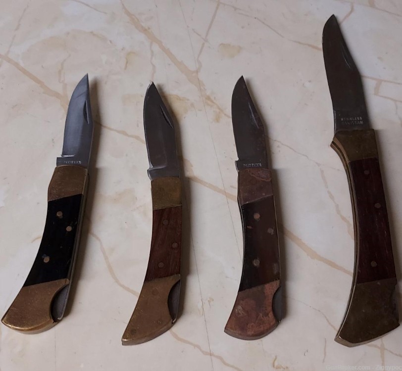 4 Folding Knives - Wooden Handle(s)-Made in Pakistan-Used-img-2