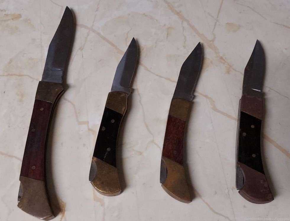 4 Folding Knives - Wooden Handle(s)-Made in Pakistan-Used-img-1